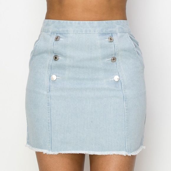 Button Frayed Denim Mini Skirt - Picture 1 of 5